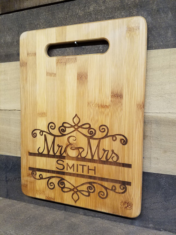 Mr. & Mrs. Laser engraved bamboo cutting board (Large)